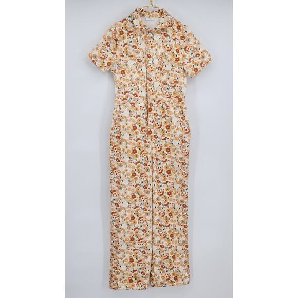 Storia Jumpsuit Collared Short Sleeve Flower Power Size Small - Picture 1 of 8
